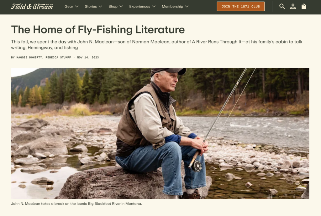 fieldandstream.com stories screen capture of "The Home of Fly-Fishing Literature" by Maggie Neal Doherty